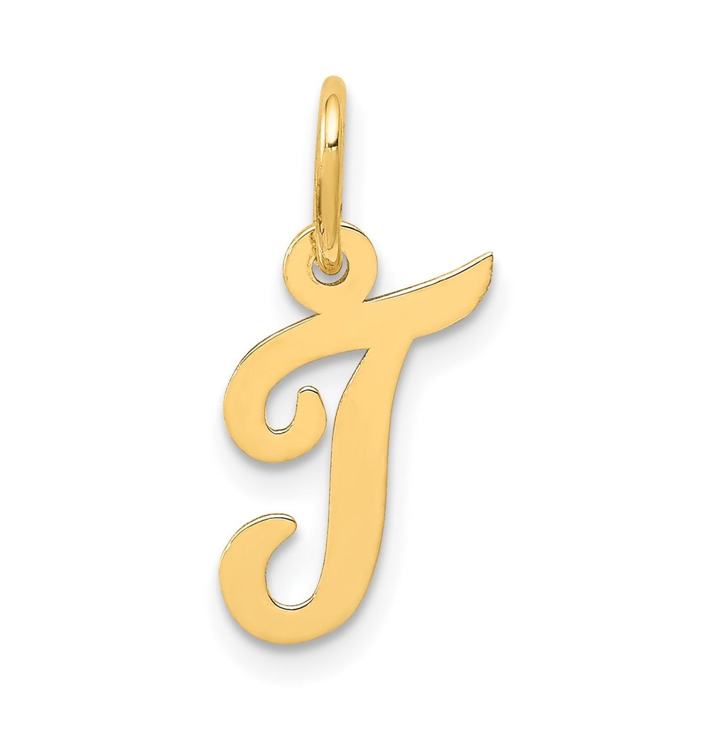 10K Yellow Gold Small-Script Initial T Letter Charm