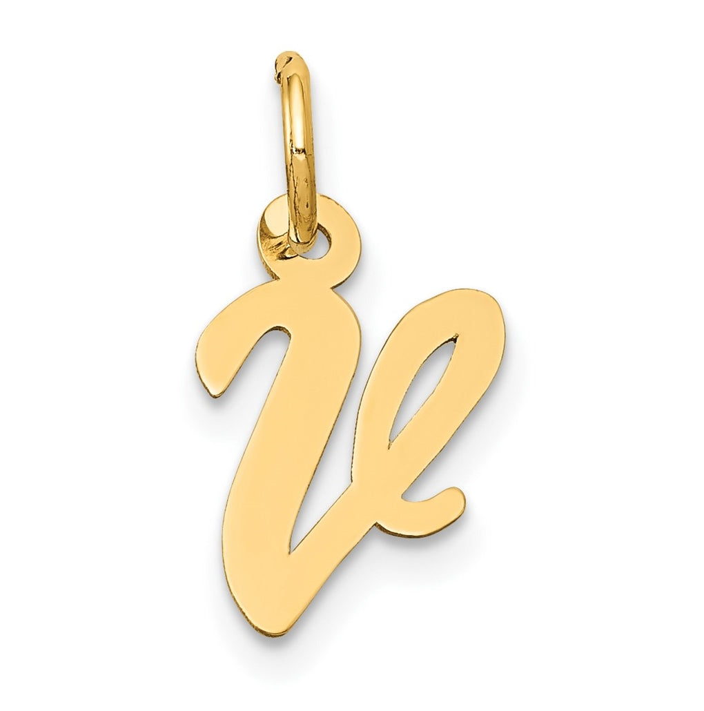 10K Yellow Gold Small-Script Initial V Letter Charm