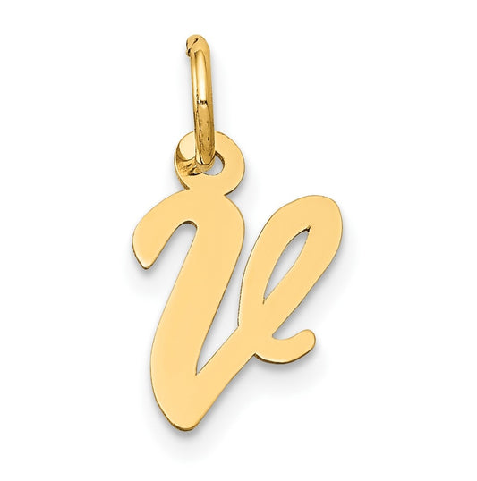 10K Yellow Gold Small-Script Initial V Letter Charm