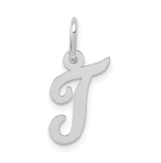 10k White Gold Small Script Initial T Charm