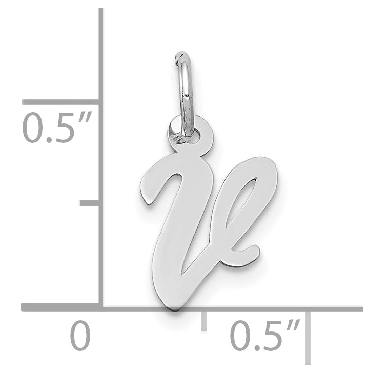 10k White Gold Small Script Initial V Charm
