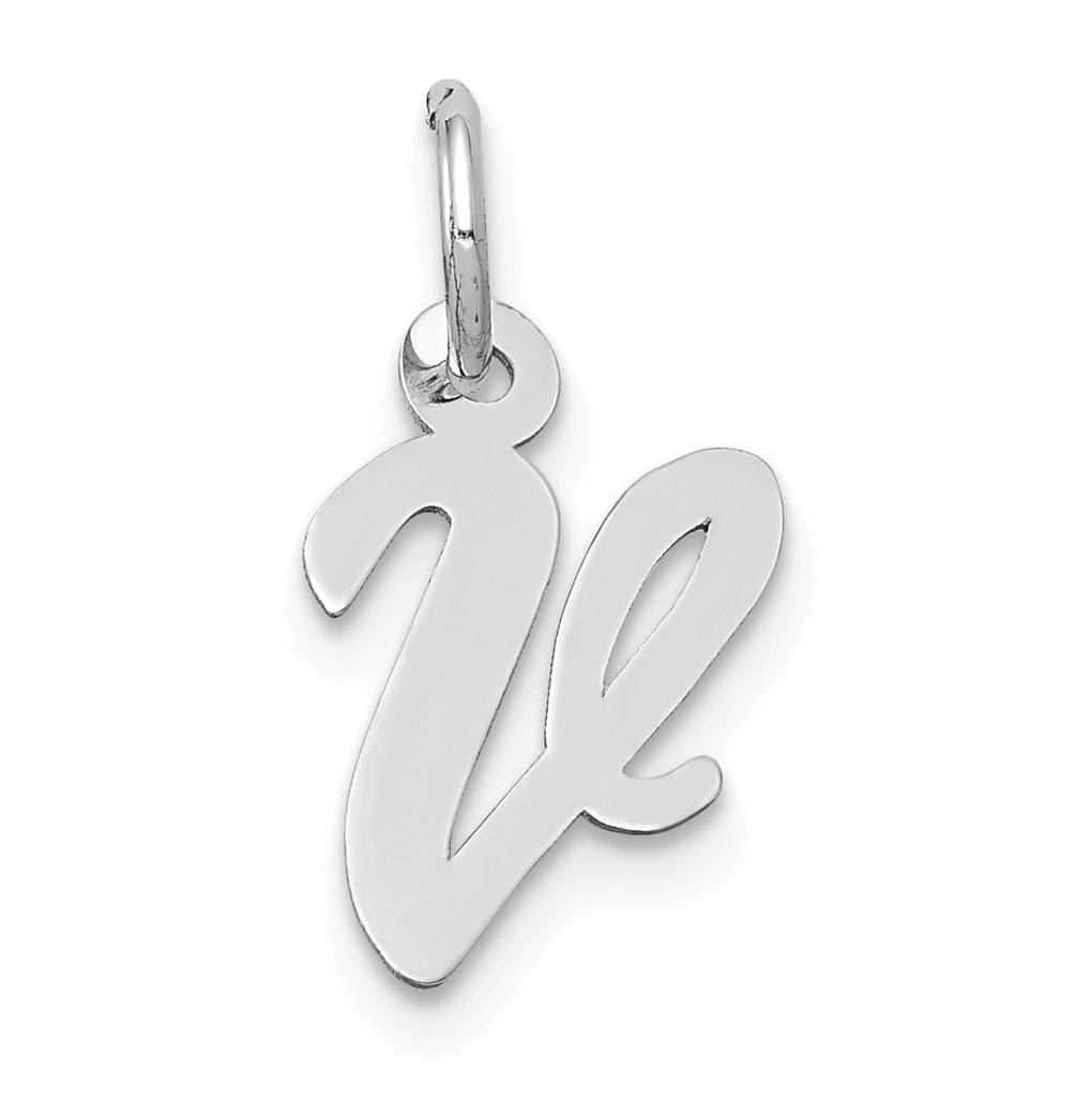 10k White Gold Small Script Initial V Charm
