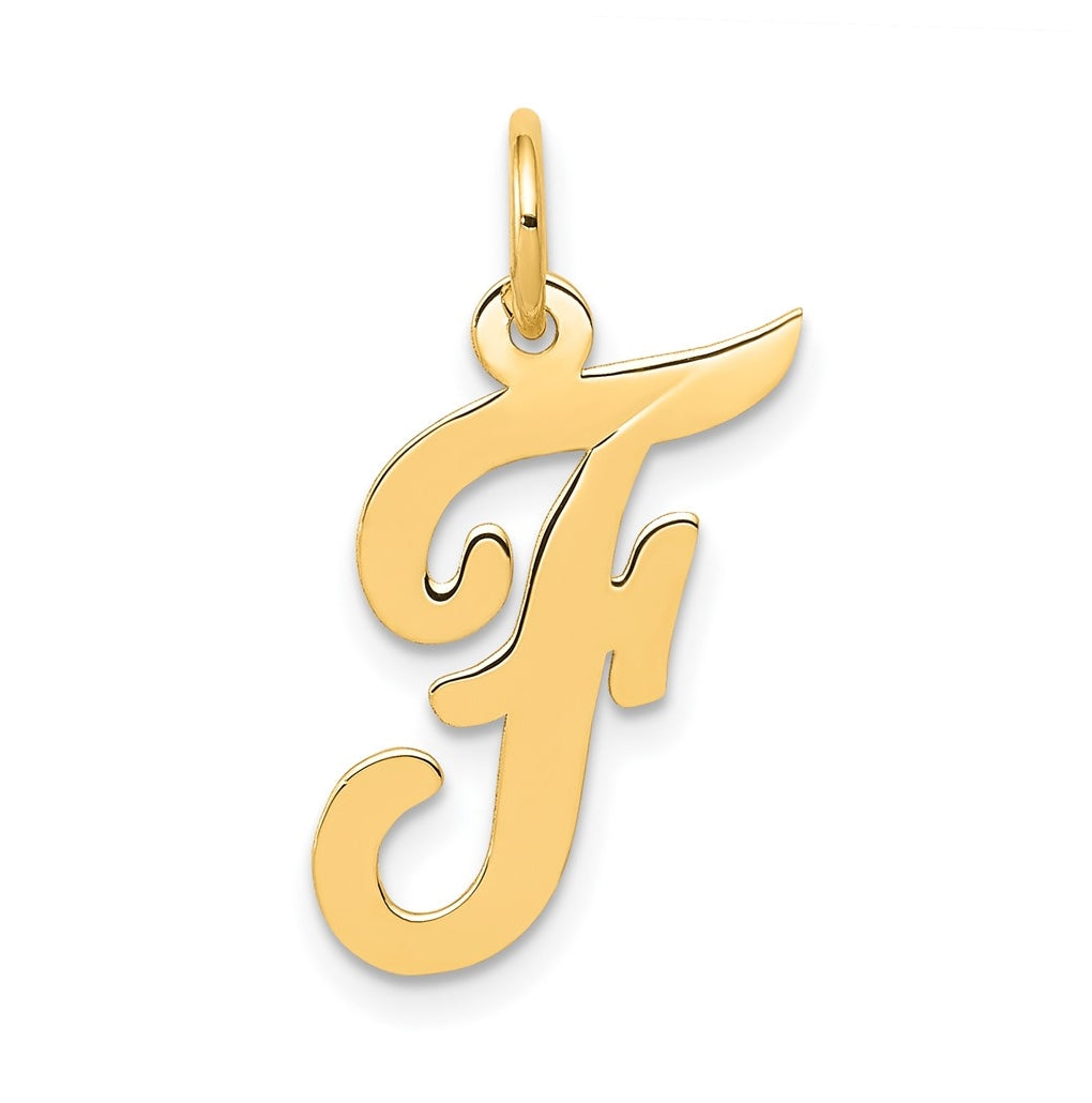 10K Yellow Gold Medium Script Letter F Initial Charm