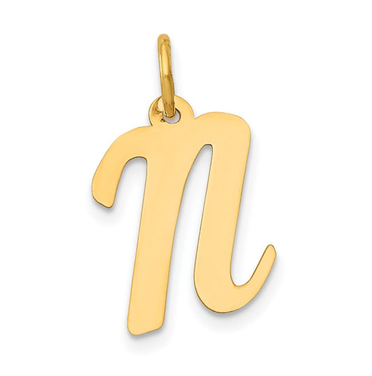 10K Yellow Gold Medium Script Letter N Initial Charm