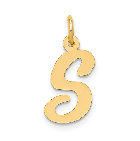 10K Yellow Gold Medium Script Letter S Initial Charm