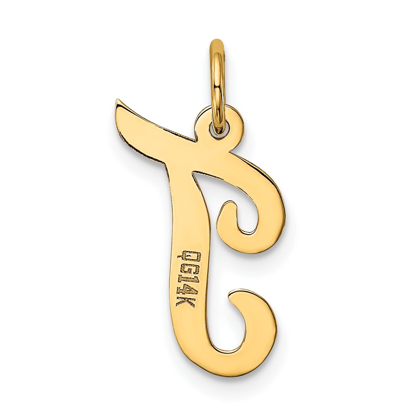 10K Yellow Gold Medium Script Letter T Initial Charm