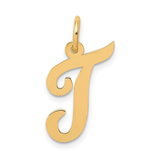 10K Yellow Gold Medium Script Letter T Initial Charm
