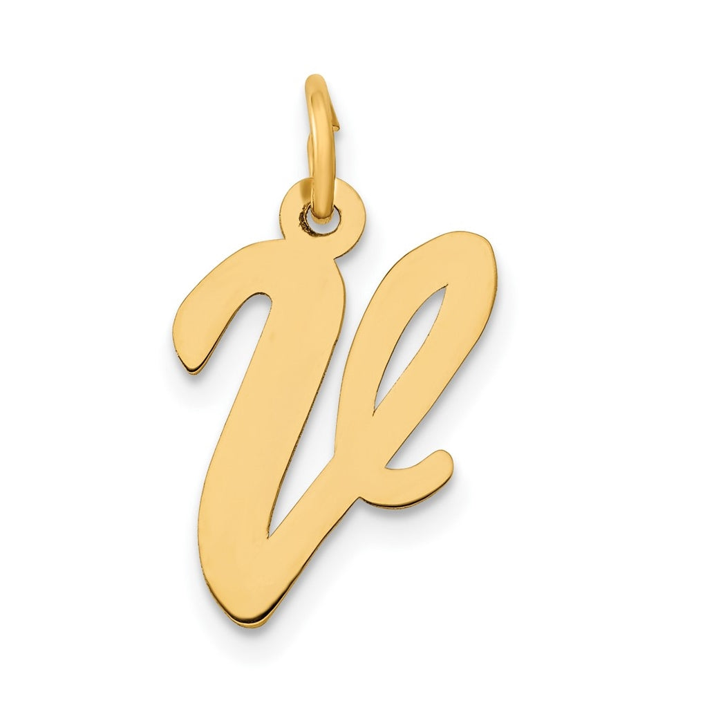 10K Yellow Gold Medium Script Letter V Initial Charm