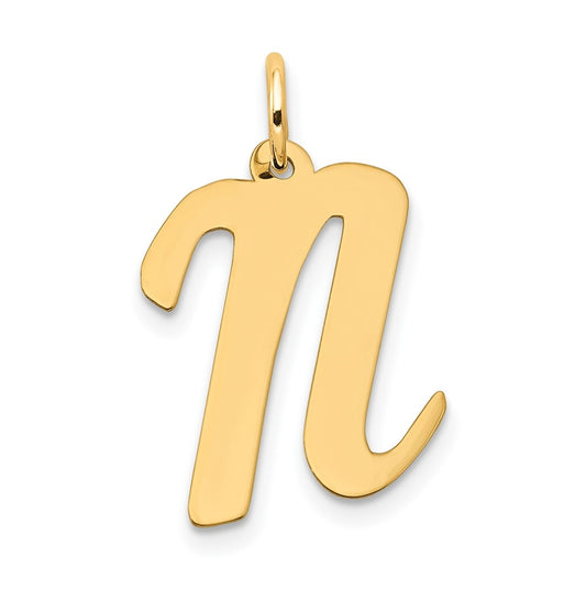 10K Yellow Gold Large Script Letter N Initial Charm