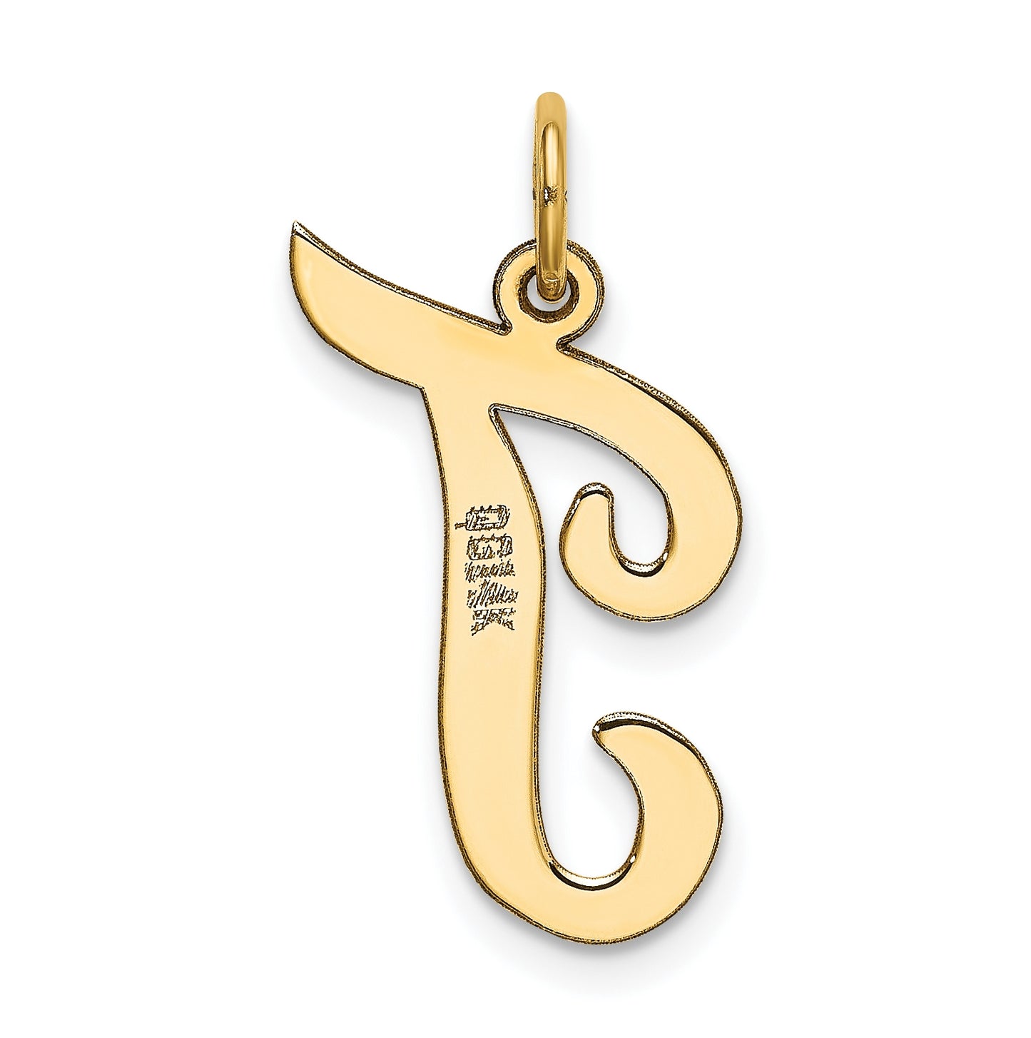 10K Yellow Gold Large Script Letter T Initial Charm