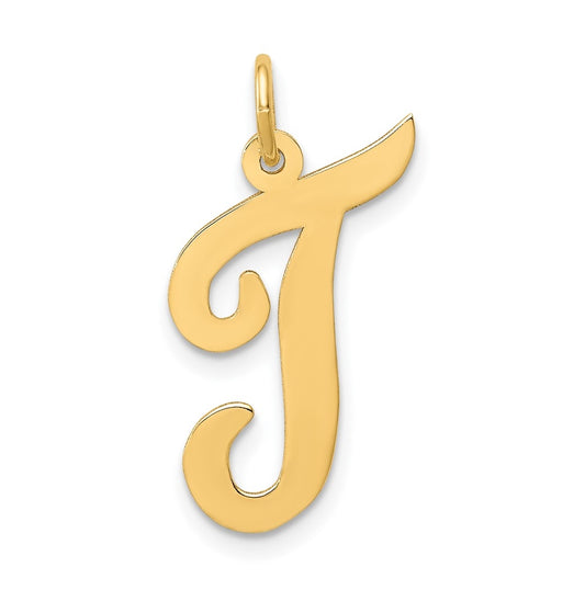 10K Yellow Gold Large Script Letter T Initial Charm