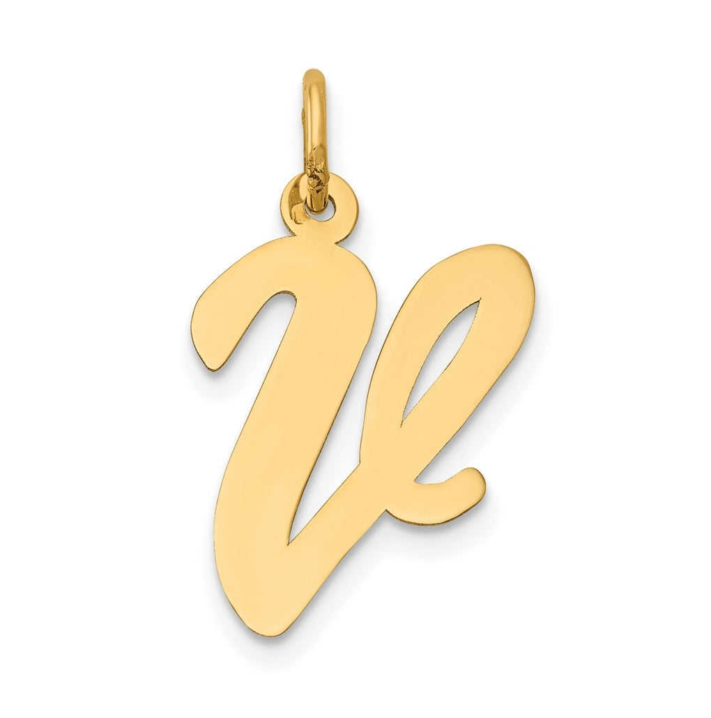 10K Yellow Gold Large Script Letter V Initial Charm