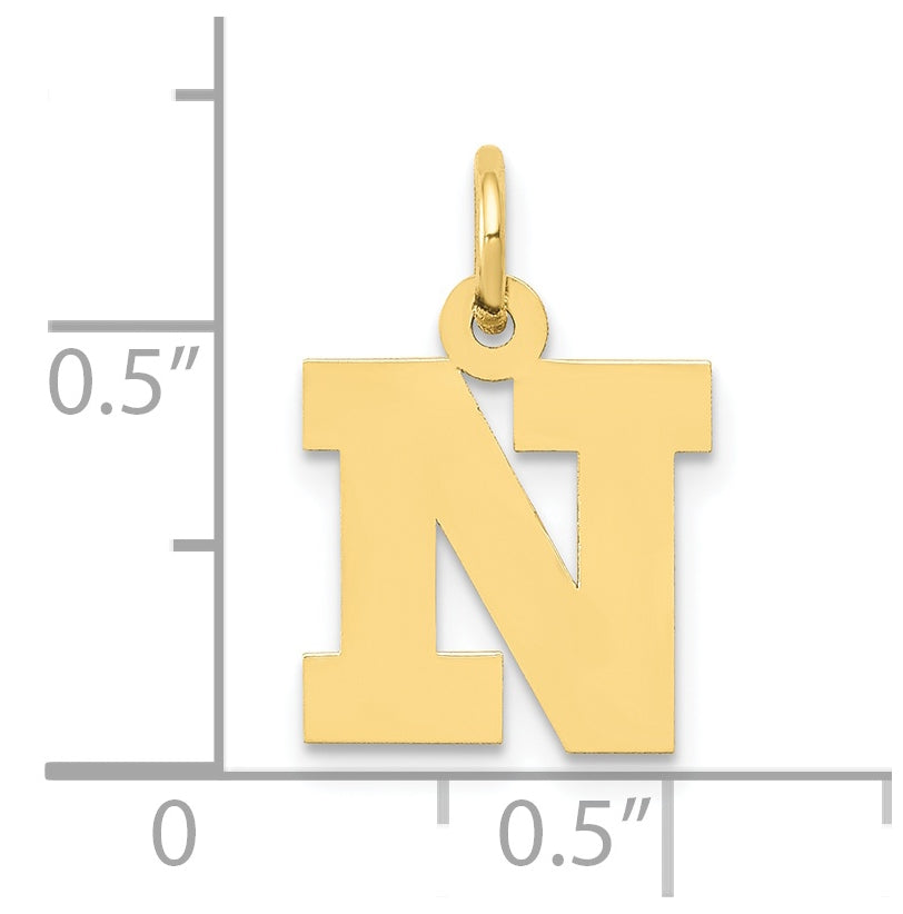 10K Yellow Gold Small Block Initial N Charm