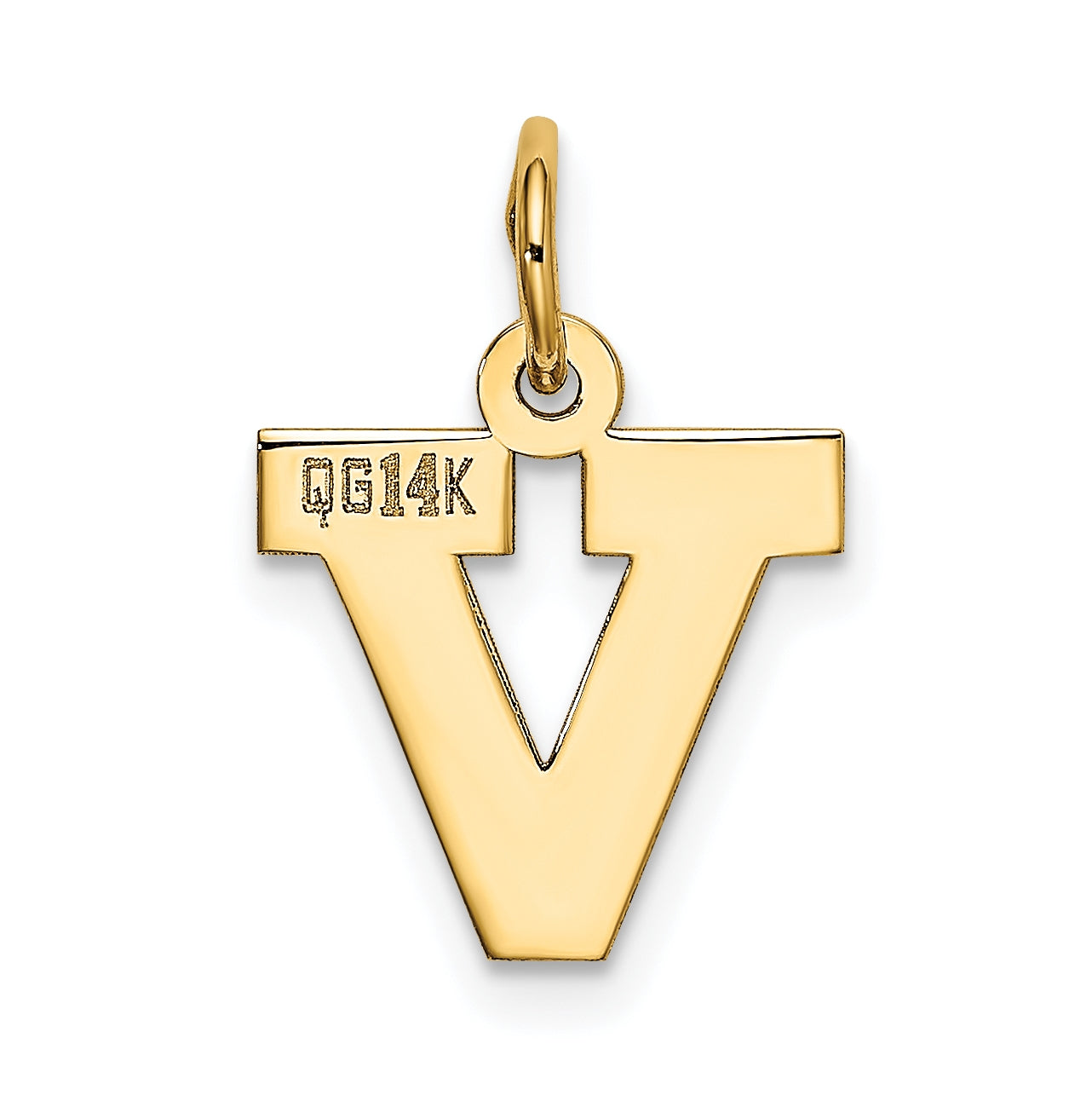 10K Yellow Gold Small Block Initial V Charm