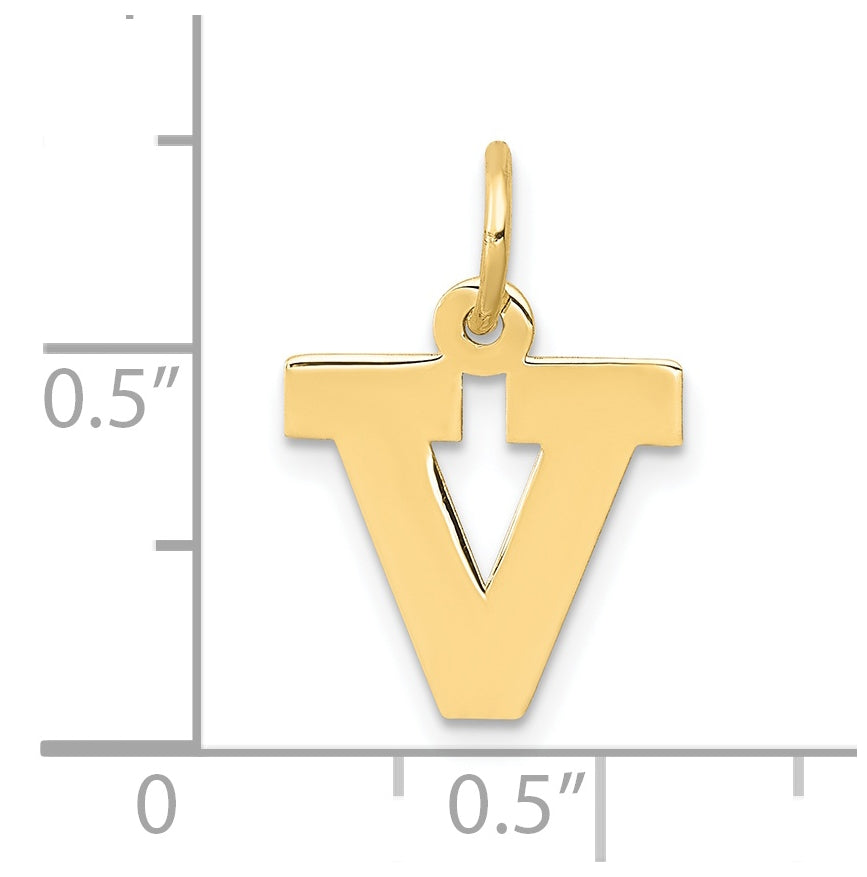 10K Yellow Gold Small Block Initial V Charm