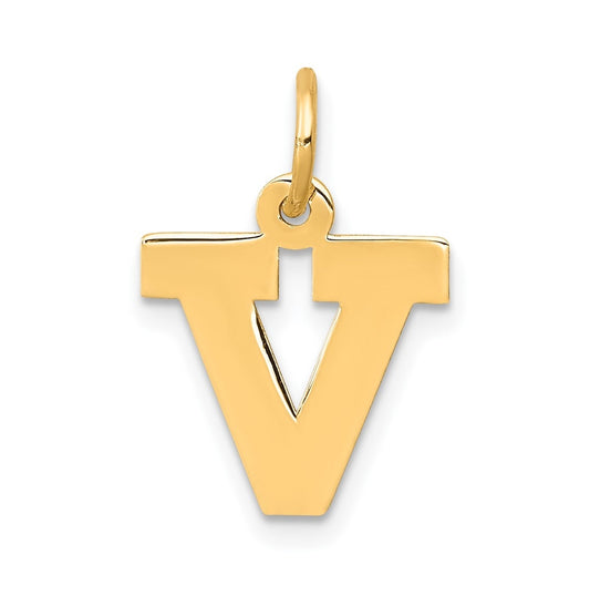 10K Yellow Gold Small Block Initial V Charm