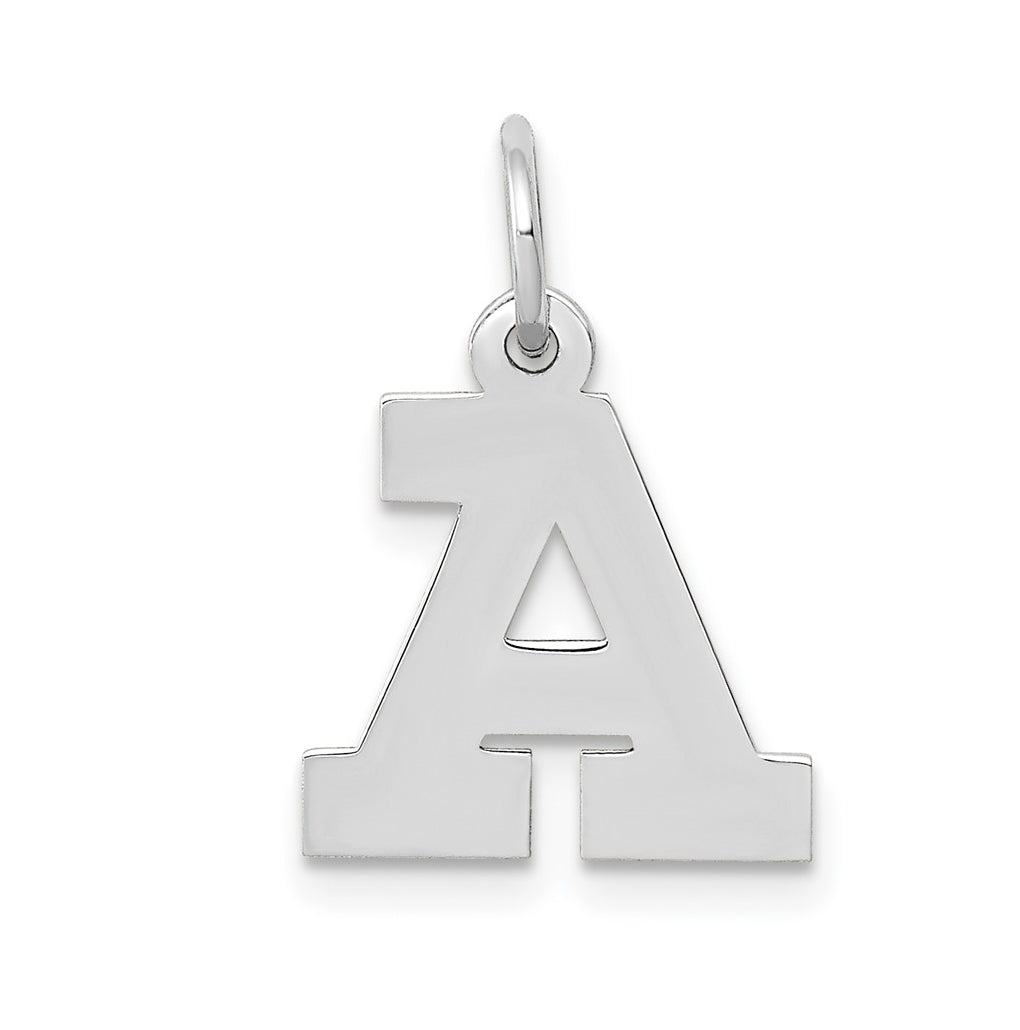 10k White Gold Small Block Initial A Charm