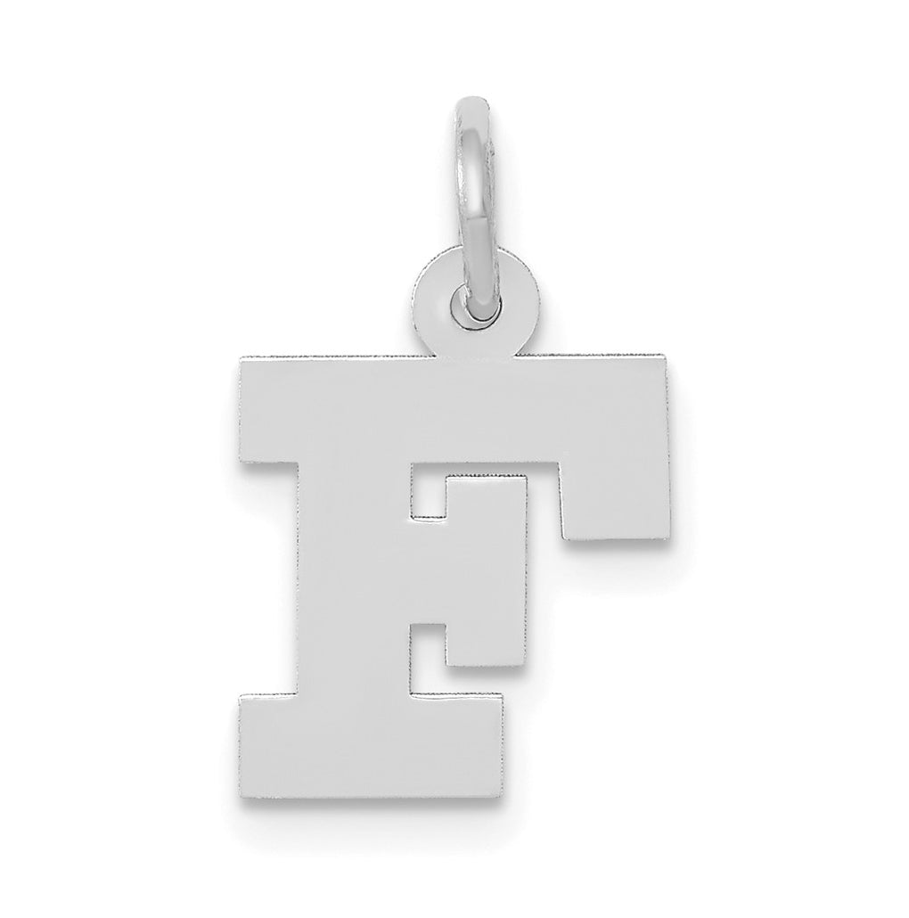 10k White Gold Small Block Initial F Charm