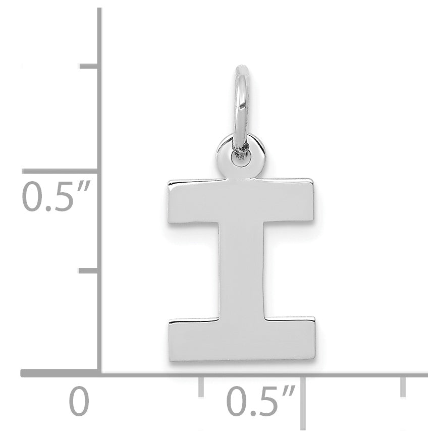 10k White Gold Small Block Initial I Charm