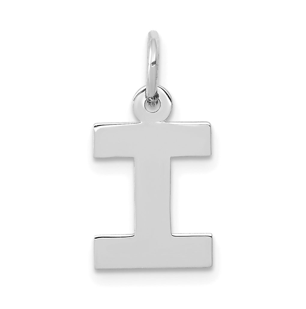 10k White Gold Small Block Initial I Charm