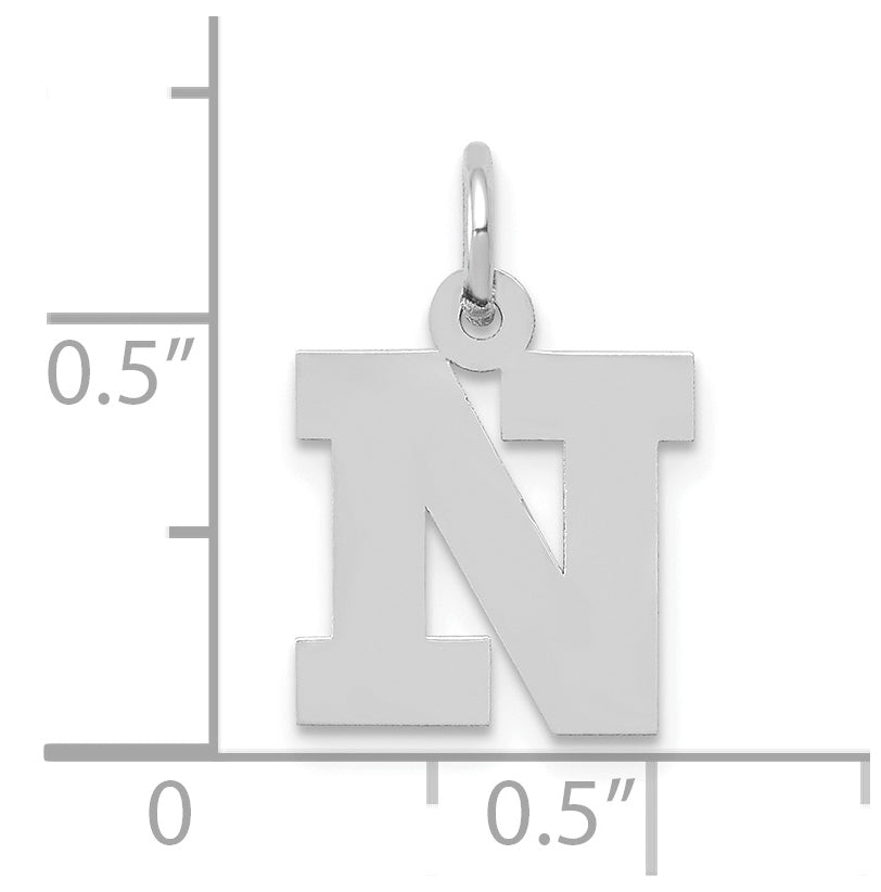 10k White Gold Small Block Initial N Charm