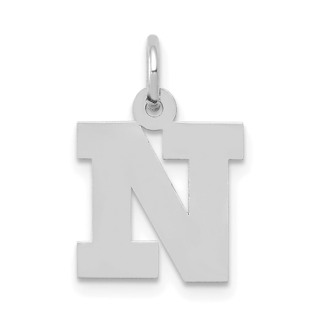 10k White Gold Small Block Initial N Charm