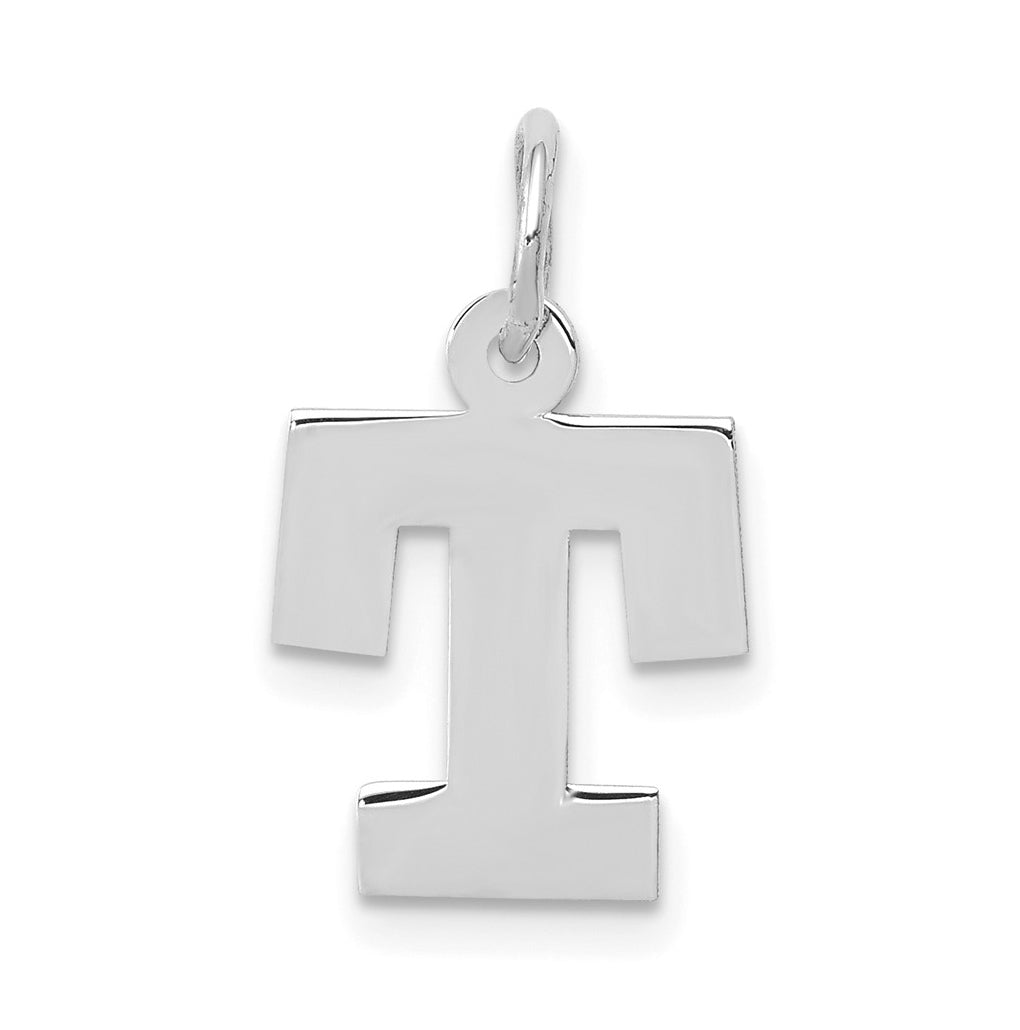 10k White Gold Small Block Initial T Charm