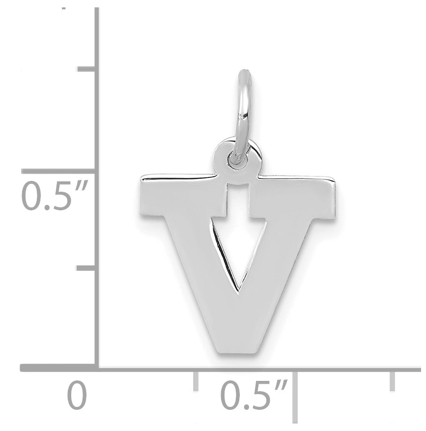 10k White Gold Small Block Initial V Charm
