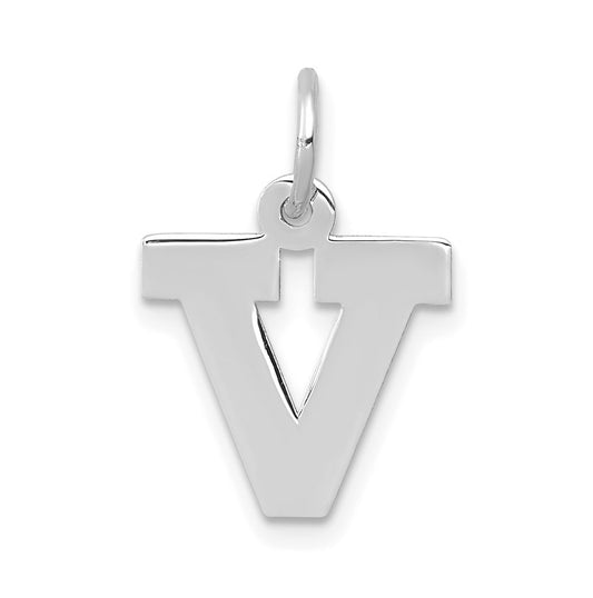10k White Gold Small Block Initial V Charm