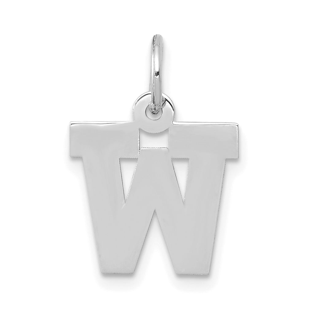 10k White Gold Small Block Initial W Charm