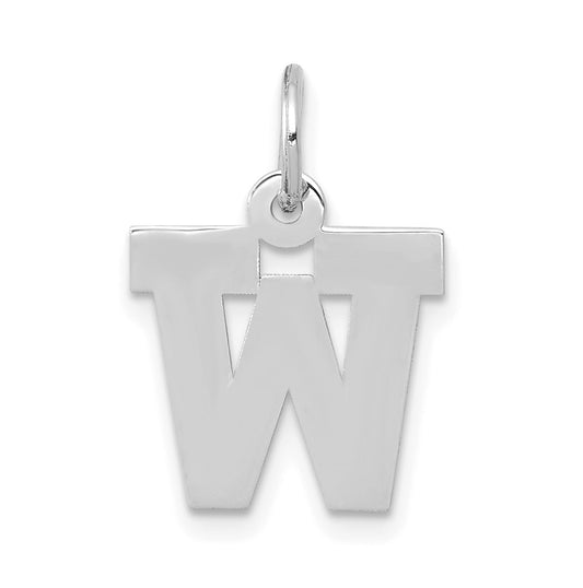 10k White Gold Small Block Initial W Charm