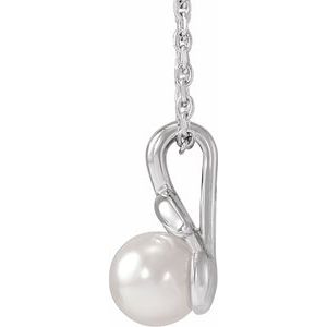 Sterling Silver Pearl 5 Mm  Cultured White Akoya Pearl Floral Necklace, Length: 18 In