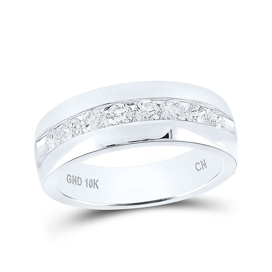 14K White Gold Mens Round Diamond Wedding Band Ring 1 Cttw, Mens Size: 7-13
