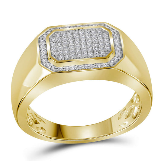 10K Yellow Gold Mens Round Diamond Octagon Cluster Ring 1/4 Cttw, Mens Size: 7-13