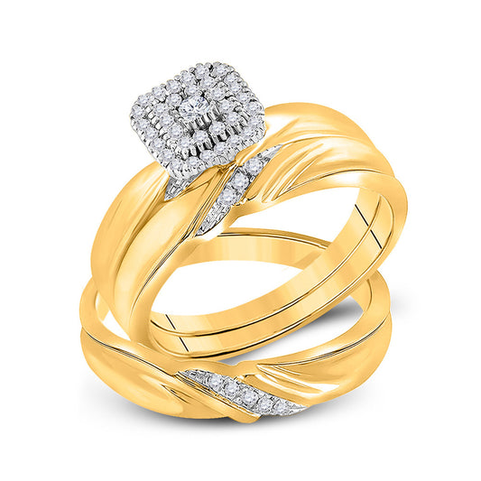10K Yellow Gold His Hers Round Diamond Cluster Matching Wedding Set 1/5 Cttw, Womens Size: 5-10, Mens Size: 7-13