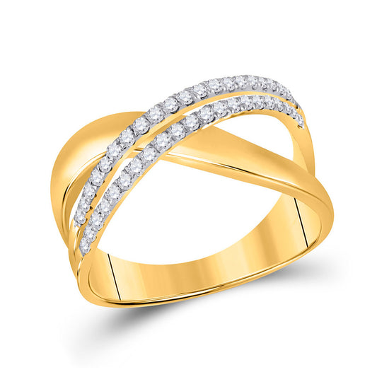10K Yellow Gold Womens Round Diamond Crossover Band Ring 3/8 Cttw, Womens Size: 5-10
