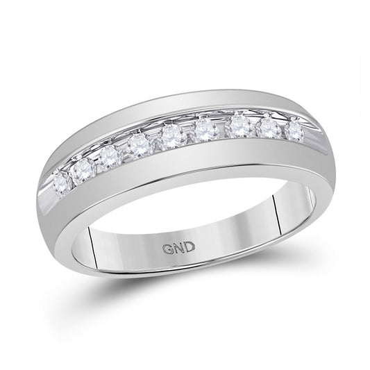 10K Yellow Or White Gold  Mens Round Diamond Wedding Single Row Band Ring 1/2 Cttw, Mens Size: 7-13