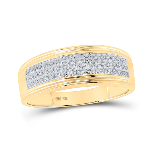10K Yellow Gold Mens Round Diamond Wedding Triple Row Band Ring 1/10 Cttw, Mens Size: 7-13