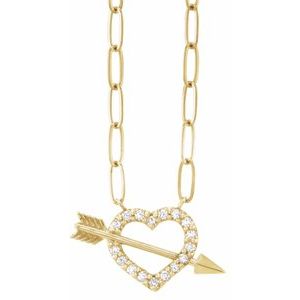 14K Yellow Gold Round 1.2Mm G-H I1 Heart And Arrow Necklace, Length: 16 In