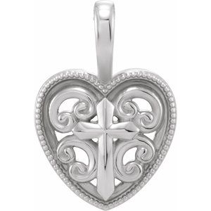14K White Gold 18.74 X 12.68 Mm Polished Ornate Heart And Cross Pendant