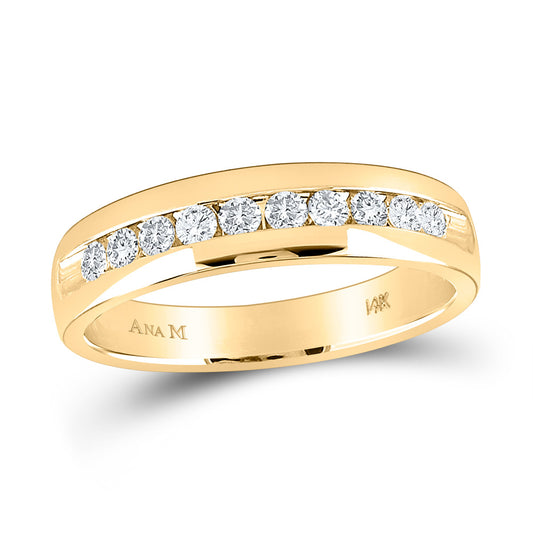 14K Yellow Gold Mens Round Diamond Wedding Single Row Band Ring 1/2 Cttw, Mens Size: 7-13