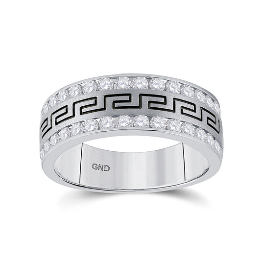14K White Or Yellow Gold Mens Round Diamond Double Row Grecco Greek Key Wedding Band , Mens Size: 7-13