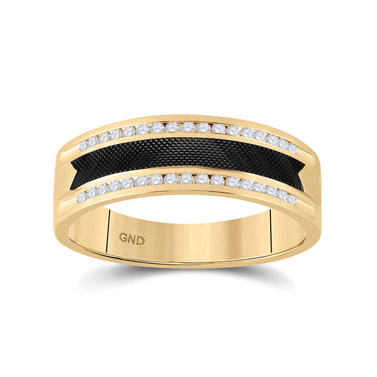 14K Yellow Gold Mens Round Diamond Wedding Black-tone Band Ring 1/4 Cttw, Mens Size: 7-13