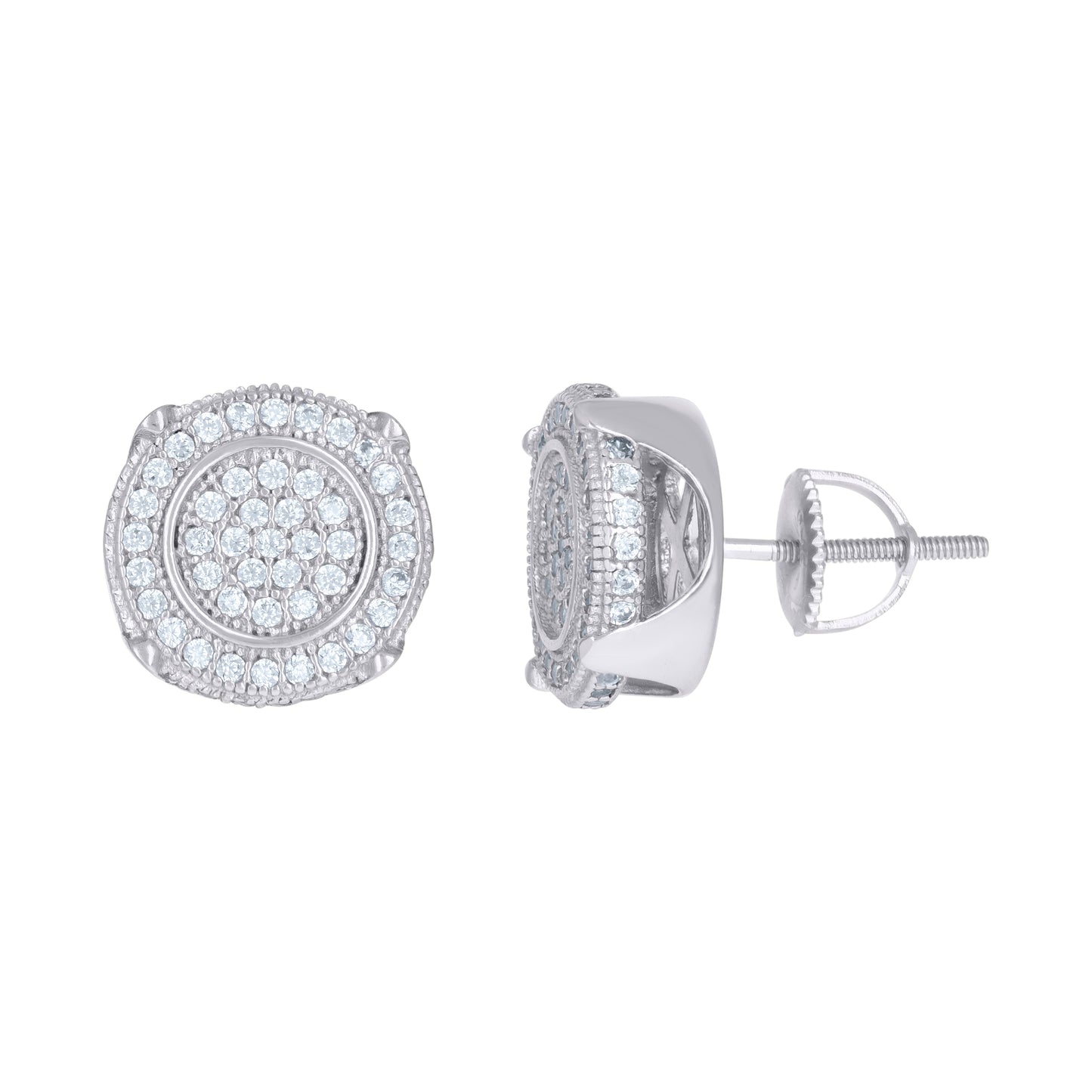 Sterling Silver Or Yellow-Tone Mens Cubic-Zirconia Round Fashion Stud Earrings
