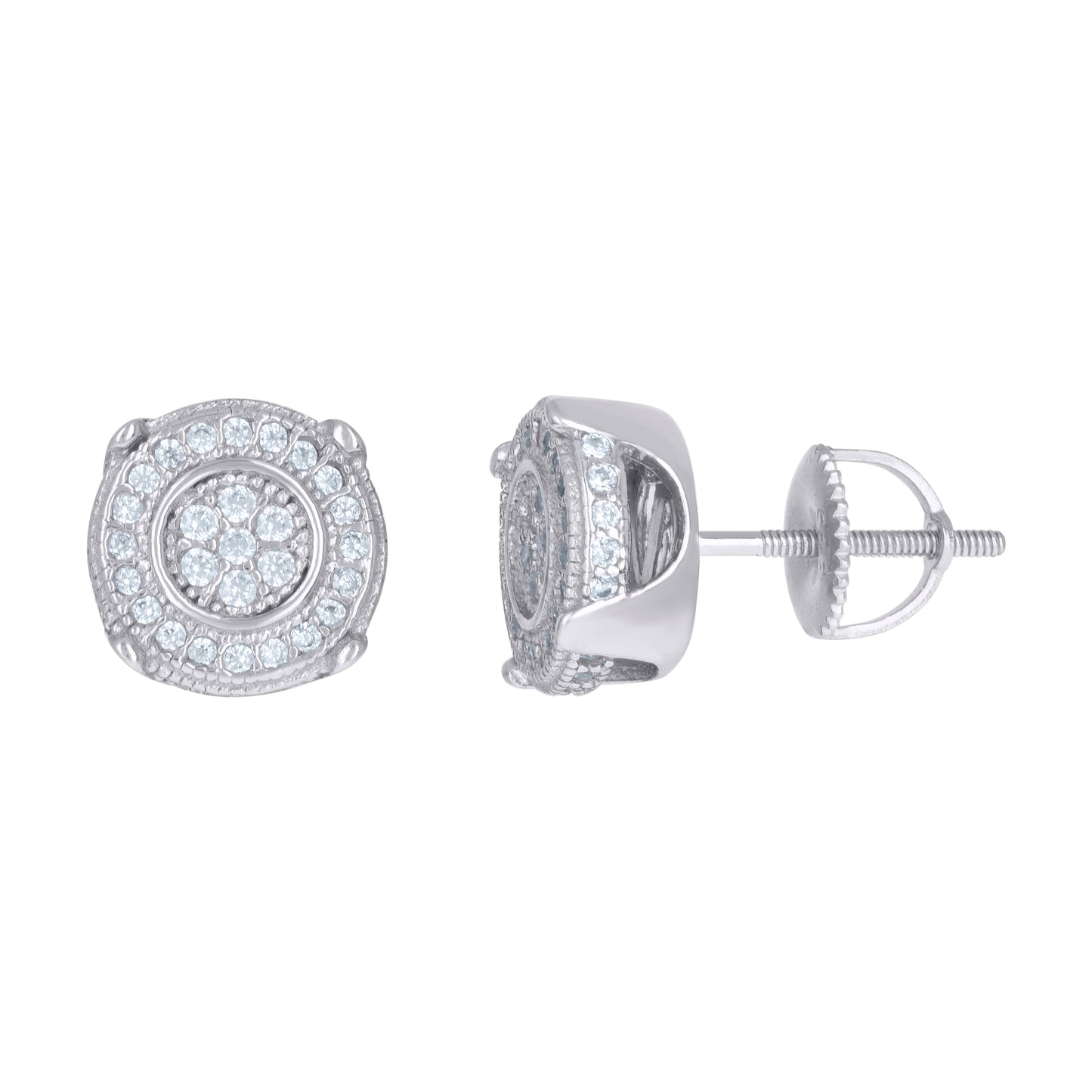 Sterling Silver Or Yellow-Tone Mens Cubic-Zirconia Round Fashion Stud Earrings