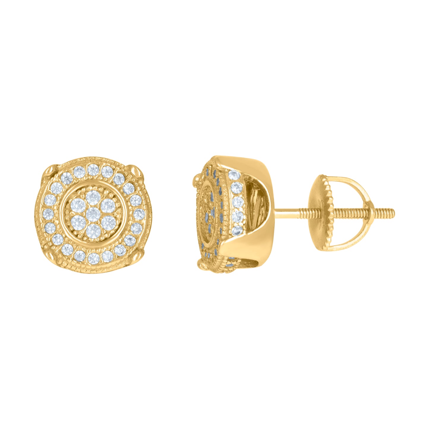 Sterling Silver Or Yellow-Tone Mens Cubic-Zirconia Round Fashion Stud Earrings
