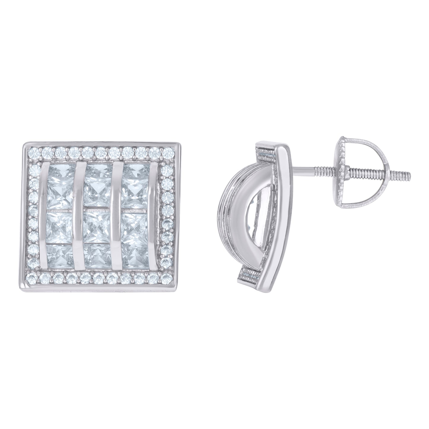Sterling Silver Or Yellow-Tone Mens Princess-Cut Cubic-Zirconia Square Fashion Stud Earrings
