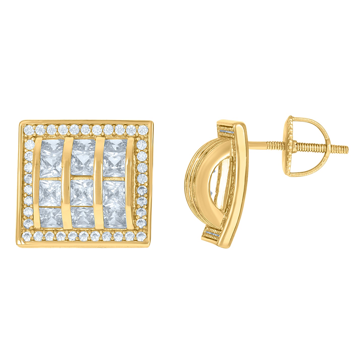 Sterling Silver Or Yellow-Tone Mens Princess-Cut Cubic-Zirconia Square Fashion Stud Earrings