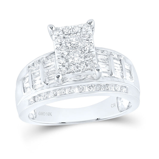 10K White Gold Round Diamond Rectangle Cluster Bridal Wedding Engagement Ring 7/8 Cttw, Womens Size: 5-10