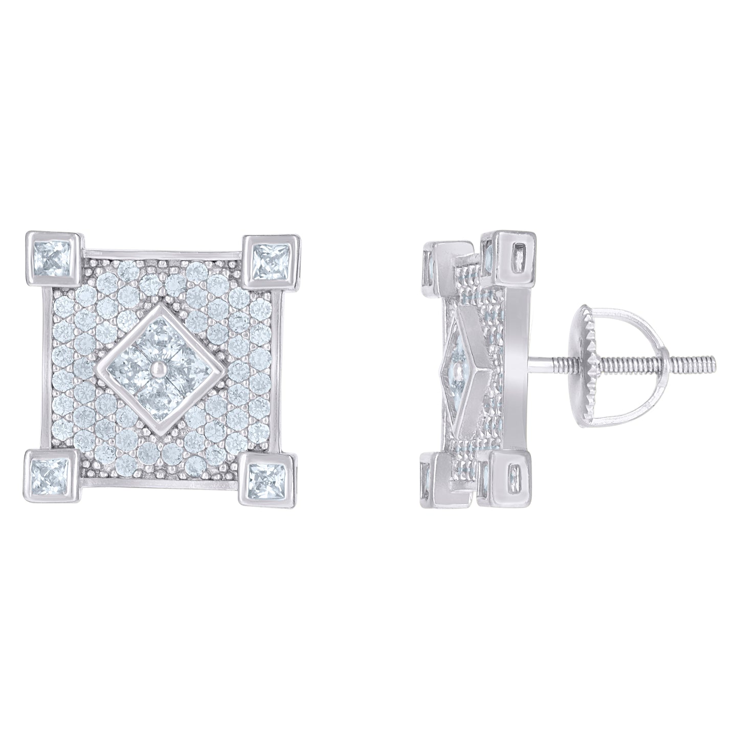 Sterling Silver Or Yellow-Tone Mens Princess-Cut Cubic-Zirconia Square Fashion Stud Earrings